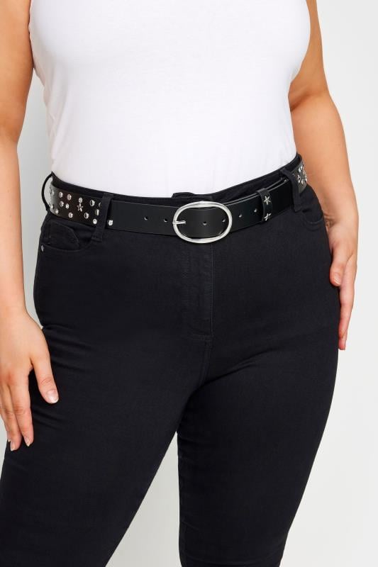evans Yours Black Star Studded Belt
