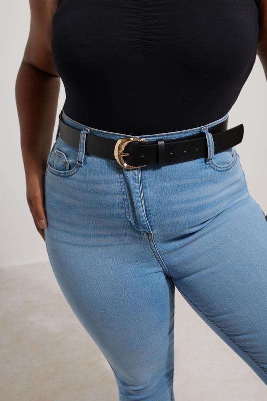 evans Yours Black Textured Buckle Belt