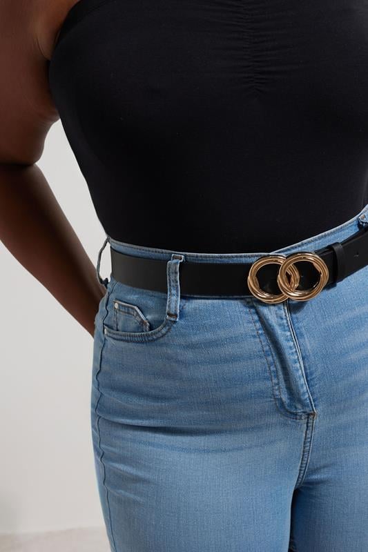 evans Yours Black Twisted Double Circle Belt