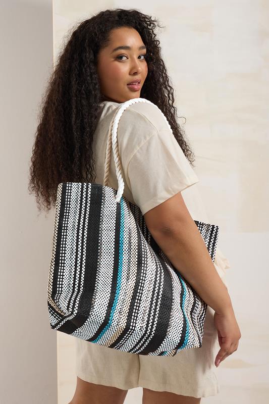 evans Yours Black Woven Stripe Tote Bag