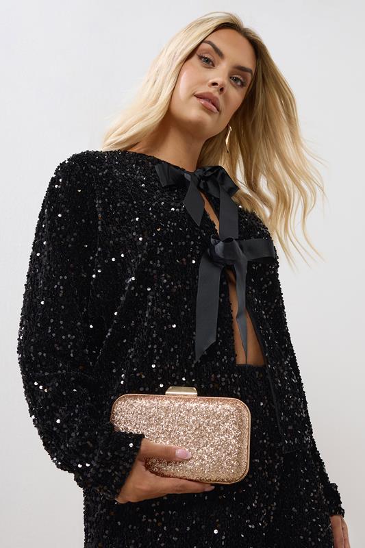 evans Yours Champagne Gold Sequin Clutch Bag