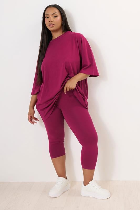 Evans YOURS Curve Berry Red Cropped Leggings