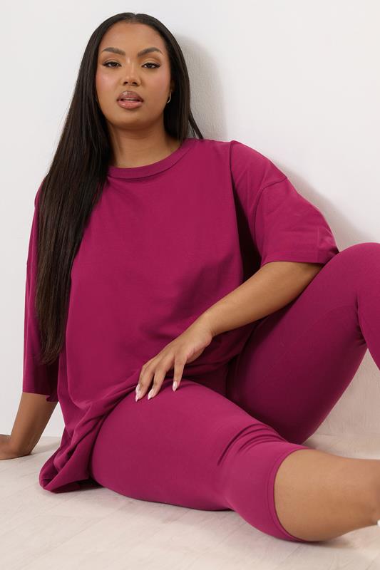 Evans YOURS Curve Berry Red Cropped Leggings