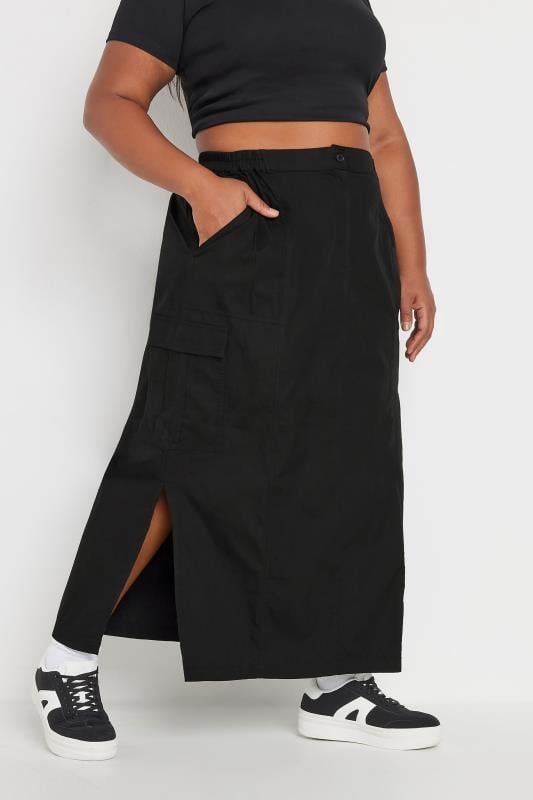 Evans YOURS Curve Black Cargo Maxi Skirt