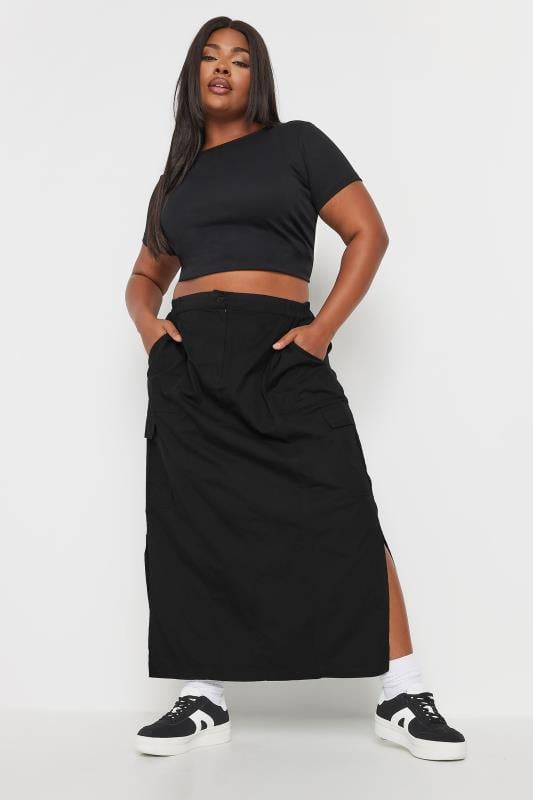 evans YOURS Curve Black Cargo Maxi Skirt