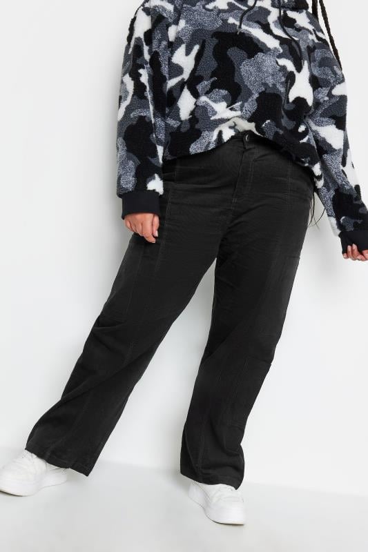 evans YOURS Curve Black Cord Cargo Trousers