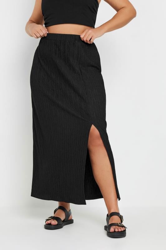 Evans YOURS Curve Black Crinkle Plisse Maxi Skirt