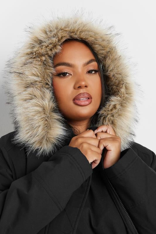 Evans YOURS Curve Black Faux Fur Trim Parka Coat