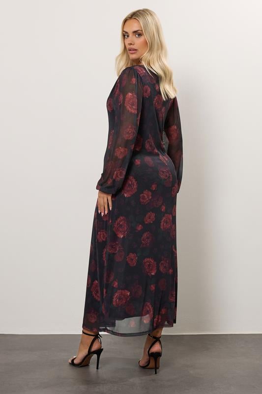 Evans YOURS Curve Black Floral Mesh Maxi Dress