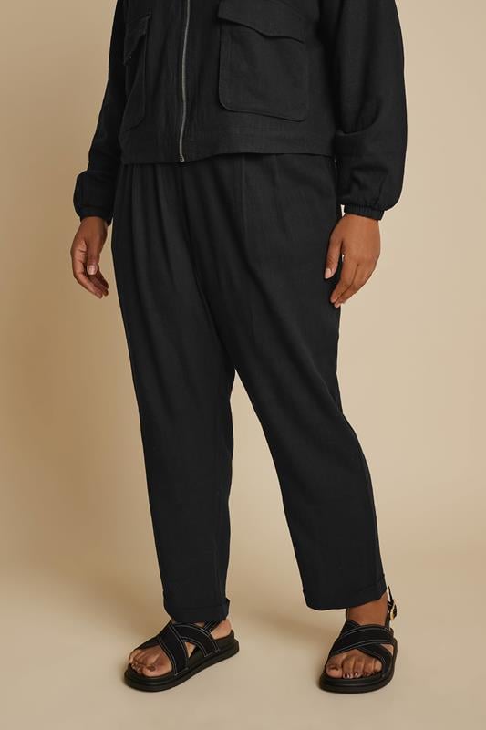 Evans YOURS Curve Black Formal Linen Trousers