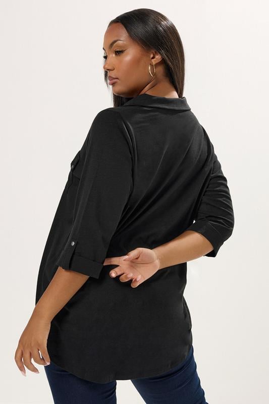 Evans YOURS Curve Black Jersey Placket Shirt