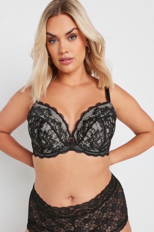 Evans YOURS Curve Black Lace Padded Plunge Bra