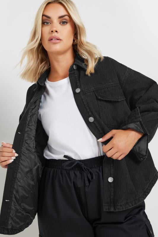 evans YOURS Curve Black Quilted Denim Shacket