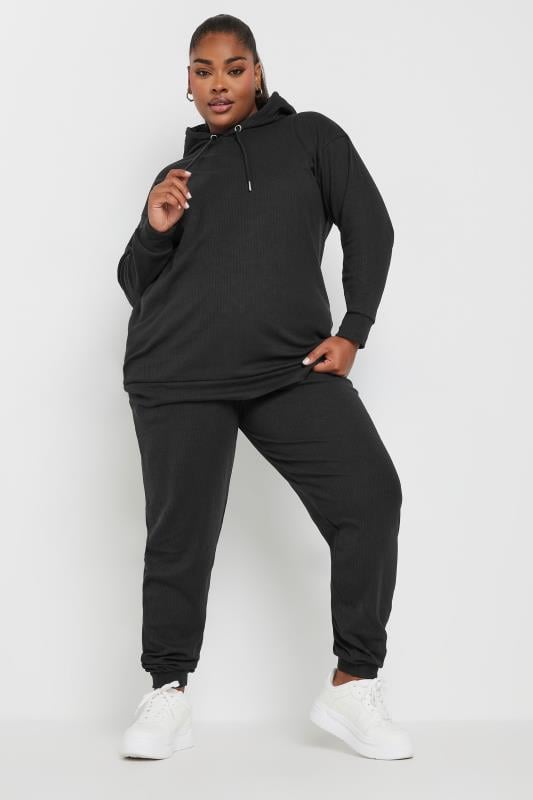 Evans YOURS Curve Black Ribbed Hoodie