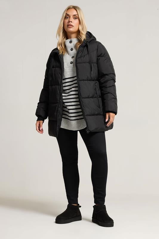 Evans YOURS Curve Black Short Padded Coat
