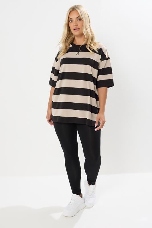 Evans YOURS Curve Black Stripe Heavyweight T-Shirt