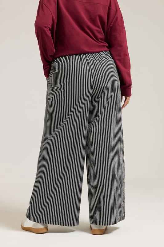 Evans YOURS Curve Black Stripe Wide Leg Trousers