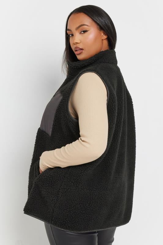 Evans YOURS Curve Black Teddy Fleece Pocket Gilet