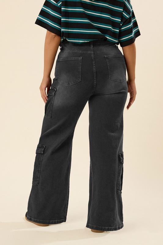 Evans YOURS Curve Black Washed Effect Cargo Jeans