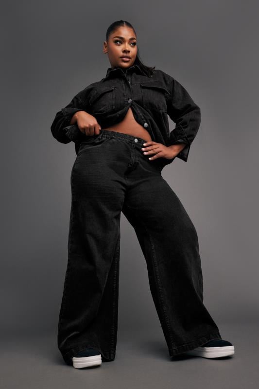 Evans YOURS Curve Black Wide Leg Slouchy Jeans