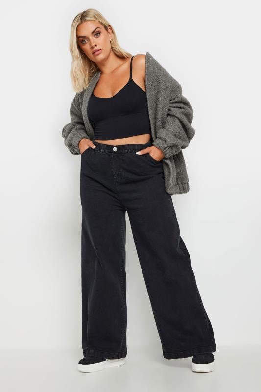 Evans YOURS Curve Black Wide Leg Slouchy Jeans