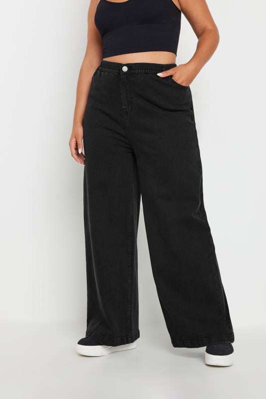 evans YOURS Curve Black Wide Leg Slouchy Jeans