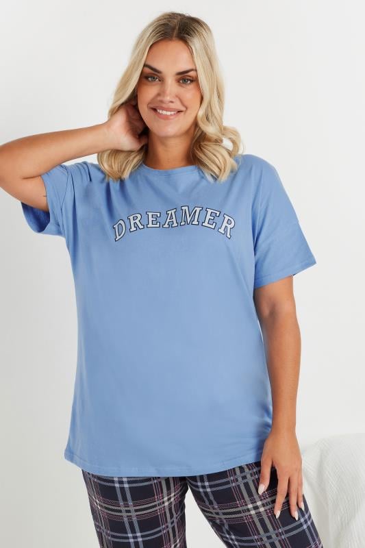 Evans YOURS Curve Blue 'Dreamer' Slogan Pyjama Top