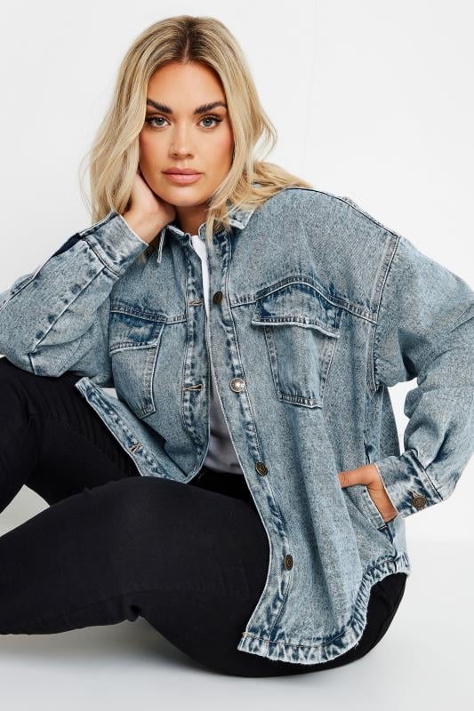 evans YOURS Curve Blue Quilted Denim Shacket