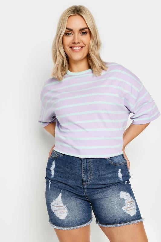 Evans YOURS Curve Blue Ripped Stretch Denim Shorts