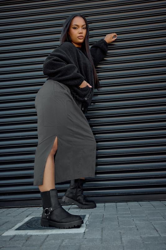Evans YOURS Curve Charcoal Grey Cargo Maxi Skirt