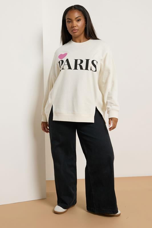 Evans YOURS Curve Cream 'Paris' Heart Sweatshirt
