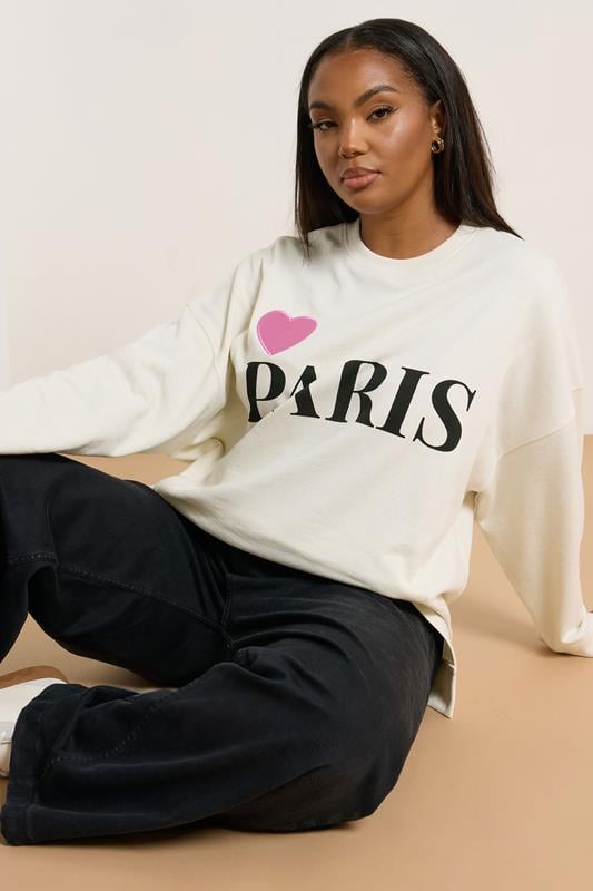 Evans YOURS Curve Cream 'Paris' Heart Sweatshirt