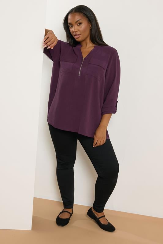 Evans YOURS Curve Dark Red Zip Neck Blouse