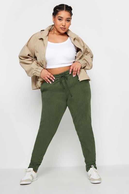 Evans YOURS Curve Forest Green Acid Wash Joggers