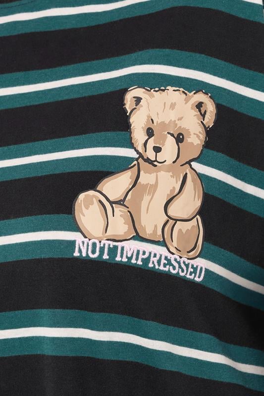 Evans YOURS Curve Green Stripe Teddy Print T-Shirt