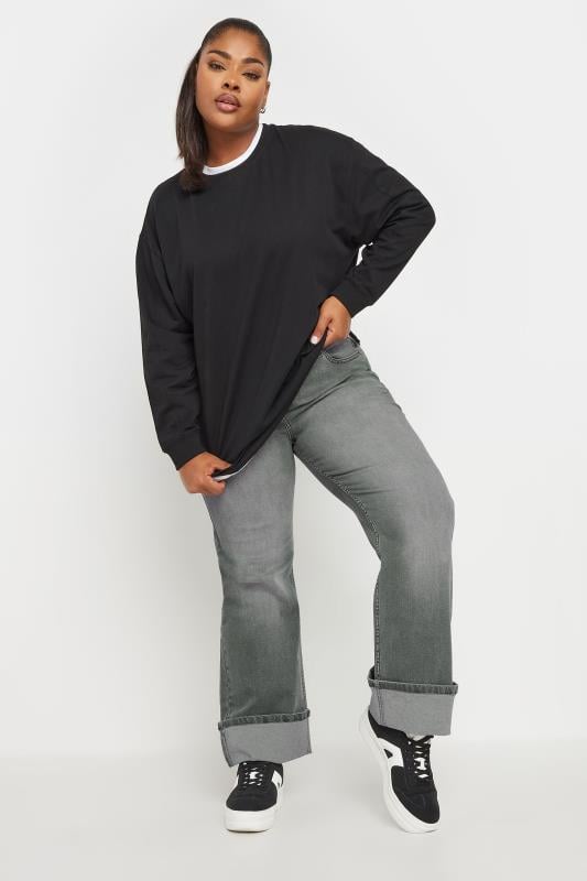 Evans YOURS Curve Grey Wide Leg Turn Up Jeans