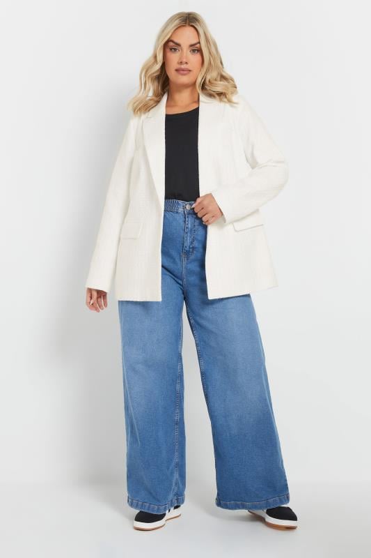 Evans YOURS Curve Ivory White Boucle Blazer