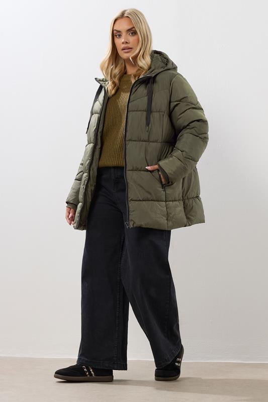 Evans YOURS Curve Khaki Green Short Padded Coat
