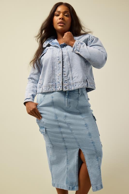 Evans YOURS Curve Light Blue Denim Biker Jacket