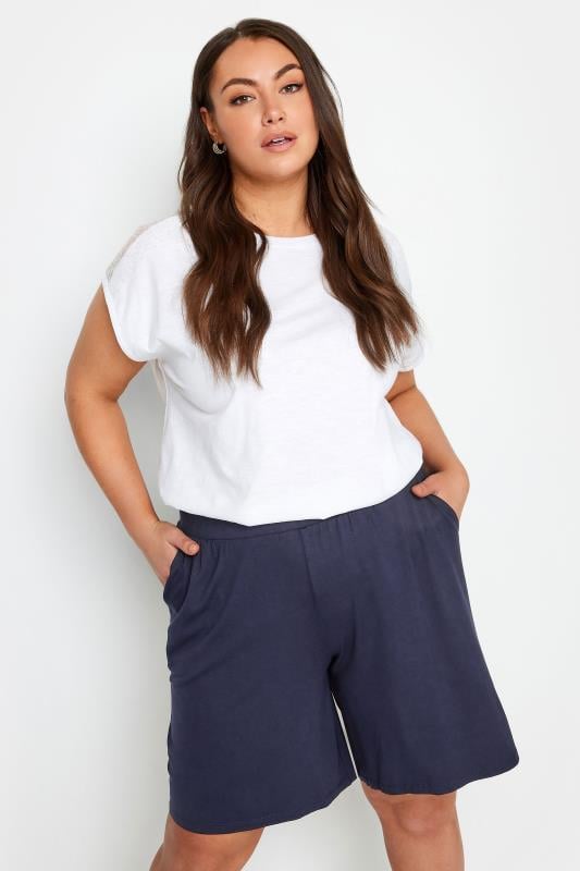 evans YOURS Curve Navy Blue Jersey Pull On Shorts