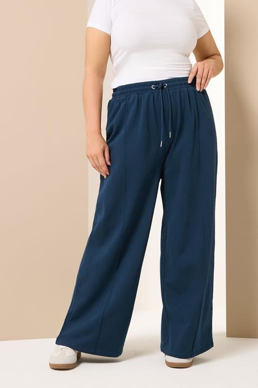 Evans YOURS Curve Navy Blue Wide Leg Joggers