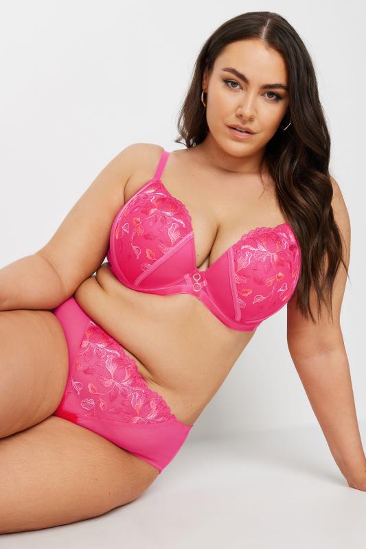 Evans YOURS Curve Pink Floral Padded Plunge Bra