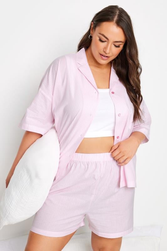 evans YOURS Curve Pink Stripe Pyjama Shorts