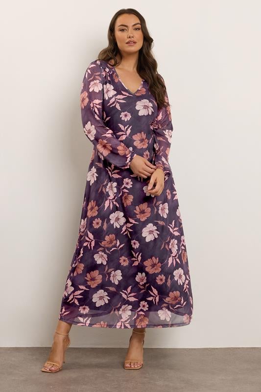 Evans YOURS Curve Purple Floral Maxi Dress