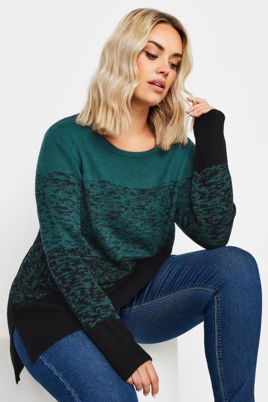 Evans YOURS Curve Teal Blue Colourblock Jumper
