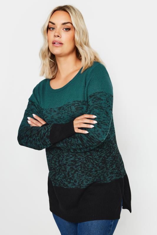 evans YOURS Curve Teal Blue Colourblock Jumper