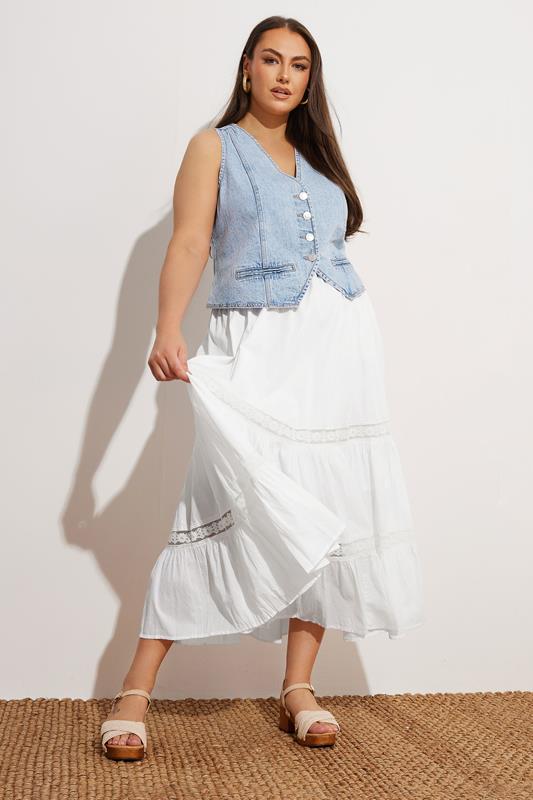 Evans YOURS Curve White Cotton Tiered Maxi Skirt