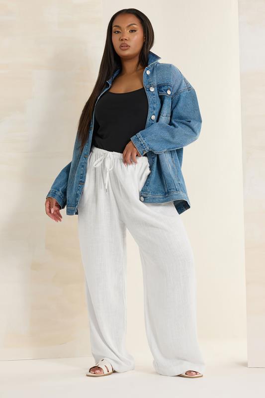 Evans YOURS Curve White Linen Wide Leg Trousers