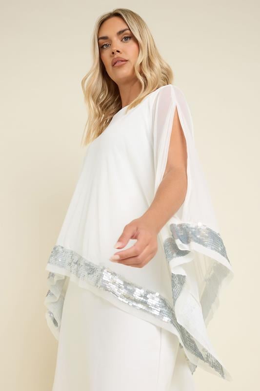 Evans YOURS Curve White Sequin Trim Cape Dress
