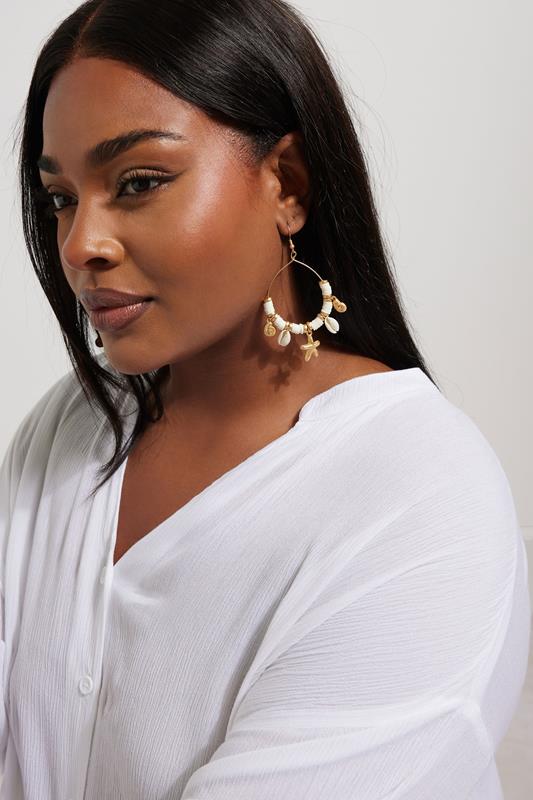 evans Yours Gold Tone Beaded Shell Hoop Earrings